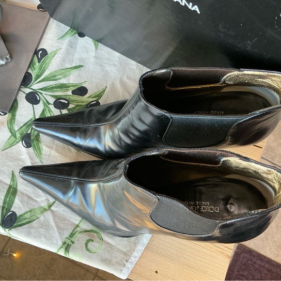 Dolce & Gabbana BOOTS 39IT 39 9 pointy toe black leather bootie heels boot  8.5 - Picture 14 of 16